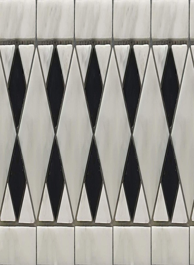 WallDesign ملصق حافة جدارية من WallDesign - بنمط بلاط ماسي من حجر الرخام - لفة PVC لامعة مقاومة للماء - 3 بوصات × 10 أقدام - للمطبخ، سطح العمل، ديكور الحمام - Image 1